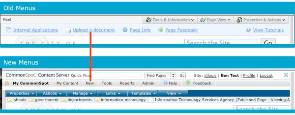 Document upload options have moved to the New menu in the gray toolbar