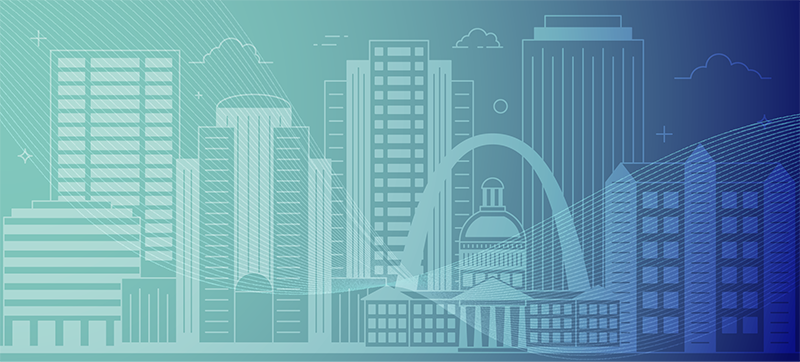Digital Equity Graphic St. Louis City Skyline in Blue and Green