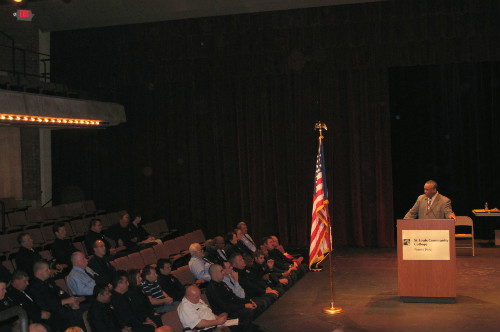 Public Safety Director Charles Bryson addresses the honorees at the Lifesaving Awards Ceremony.