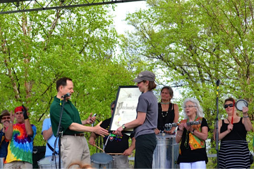 Mayor Francis Slay presents a proclamation in honor of the 25th anniversary of the St. Louis Earth Day Festival