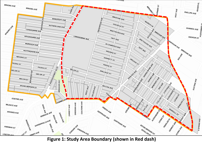 Ward 14 traffic study area boundary map, Ward 14 portion East of Kingshighway