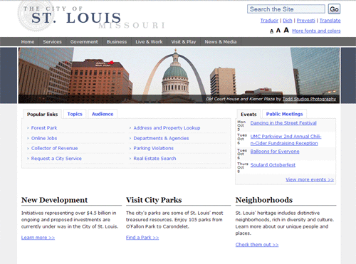 City of St. Louis home page screenshot