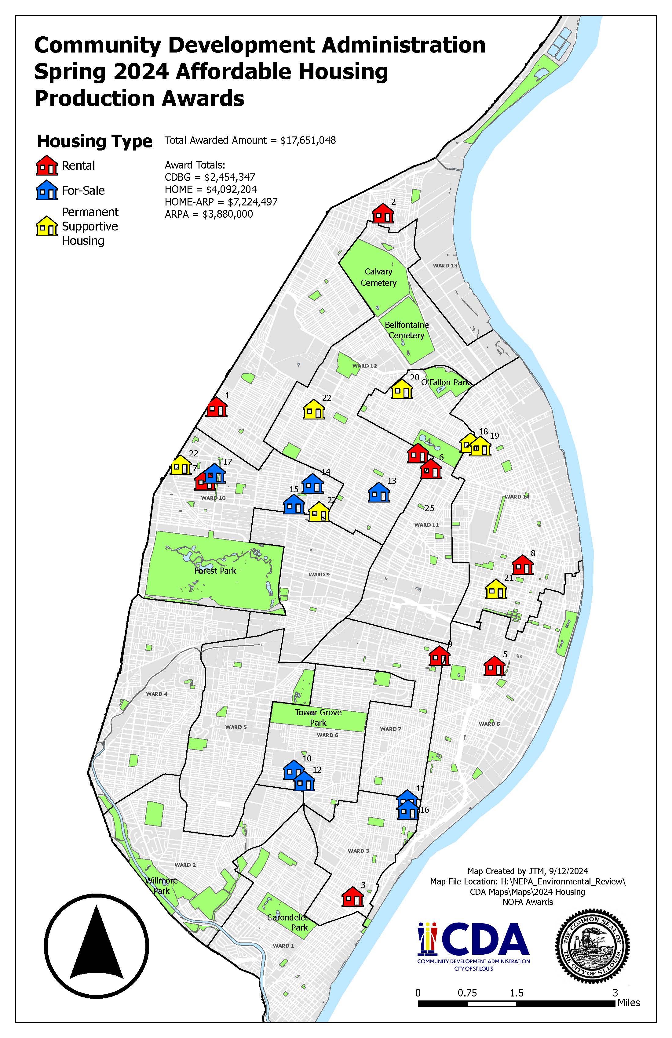 Map of 22 CDA housing award sites