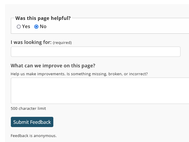 Feedback form with text