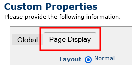 Custom Properties - Page Display Tab