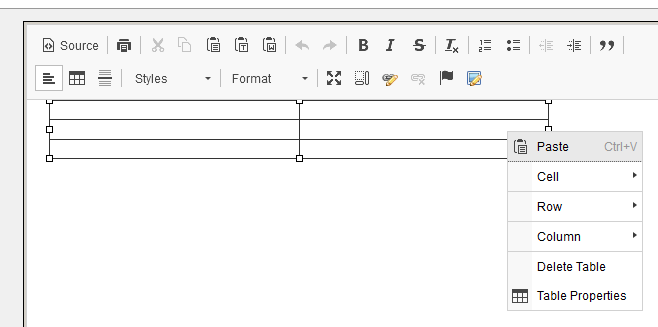 table right click options