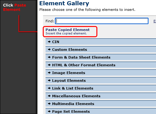 Link to paste the element