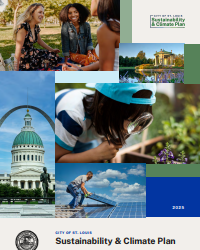 Cover image of the report with pictures of sustainability efforts in St. Louis.