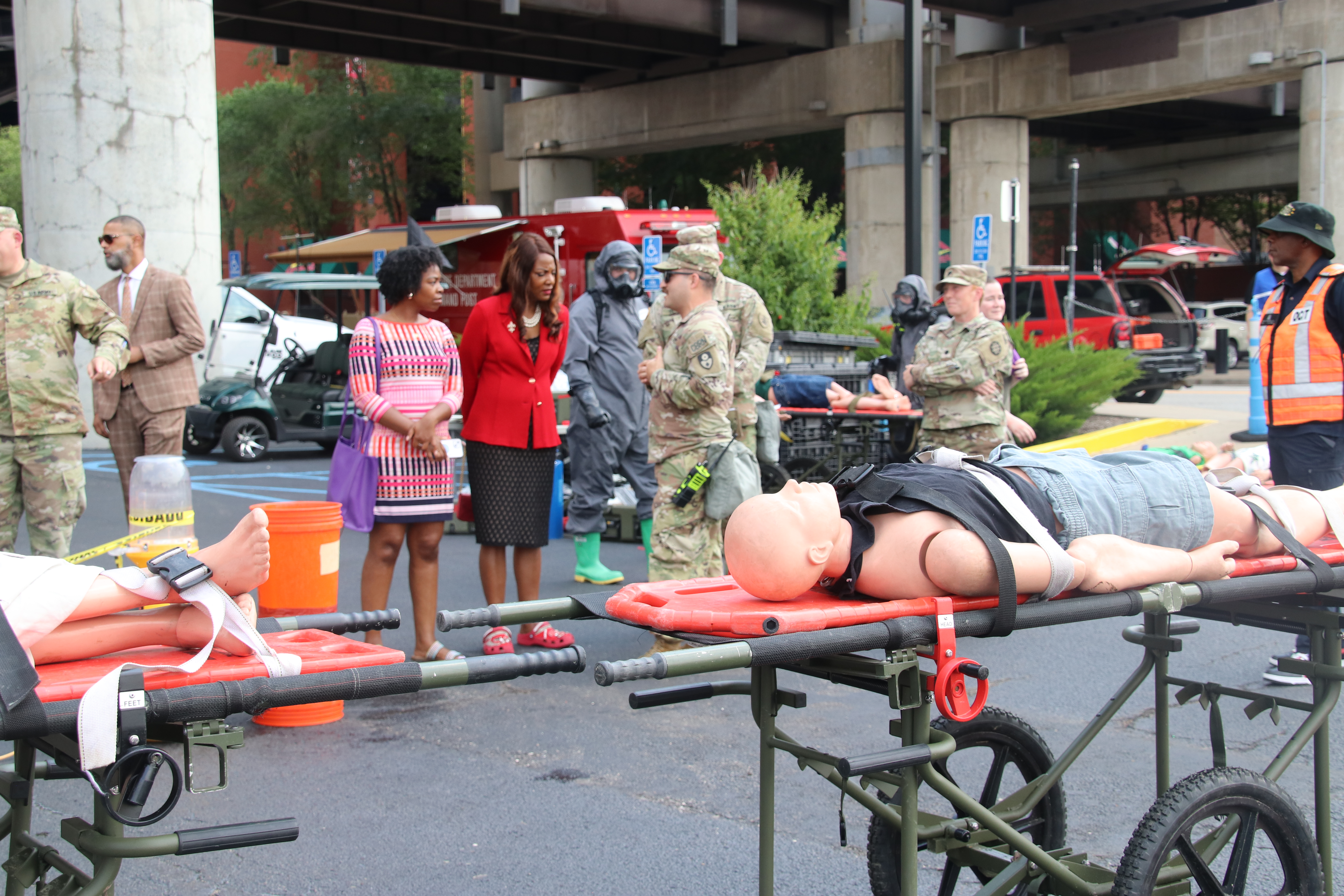Mayor Tishaura Jones visits Busch Stadium to see the exercise activities and meet with the National Guard
