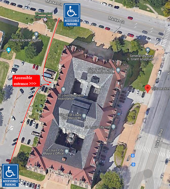 Accessible Parking and Entrance Map of City Hall