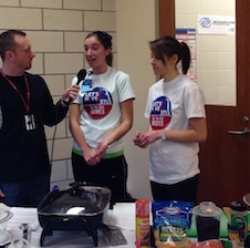 Dietetic interns Victoria Glatz and Gabby Purchno field questions about pre- and post-workout nutrition at the O'Fallon Park Rec Plex.